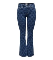 ONLY Bright Blue Floral Check High Waist Flared Jeans